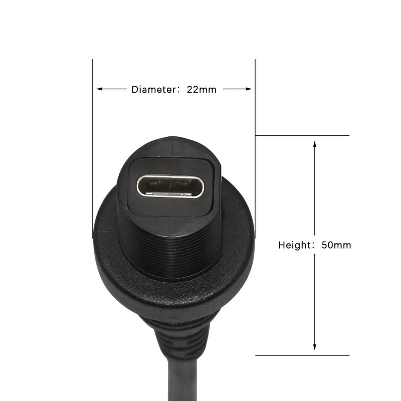 CERRXIAN 30cm Gold Plated USB Type C 3.1 Mount Extension Dash Flush Cable for Car, Boat, Motorcycle, Truck Dashboard (USB-C 3.1) - Image 5